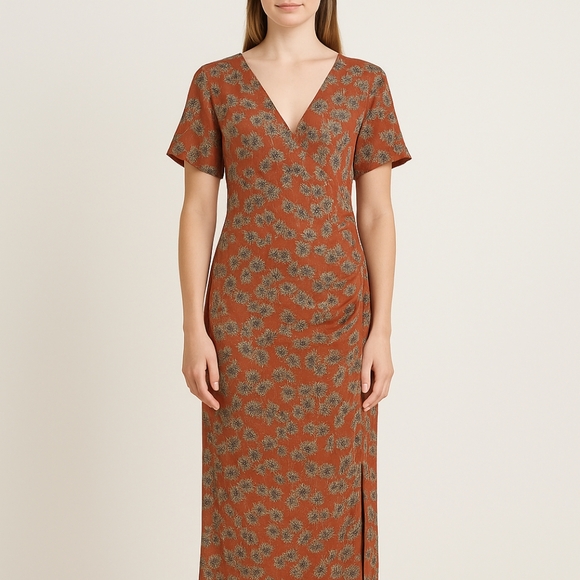cedar & Gold Dresses & Skirts - Floral Midi Dress in Brown